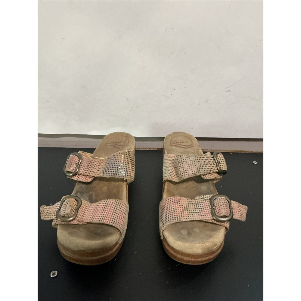 Dansko Sandals Sophie Stained Glass Sand Clogs Slides Leather Block Heel Size 36